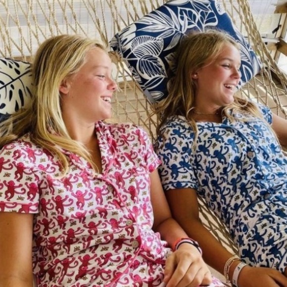 New ROLLER RABBIT PINK BOSTON MONKEYS POLO PAJAMAS TOP SZ LARGE PREPPY COTTON PJ - Picture 3 of 16